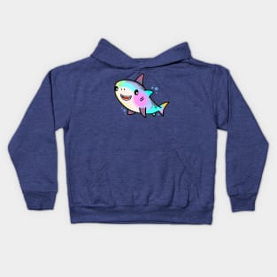 Happy smiling baby shark with bubbles. Kawaii cartoon Kids Hoodie